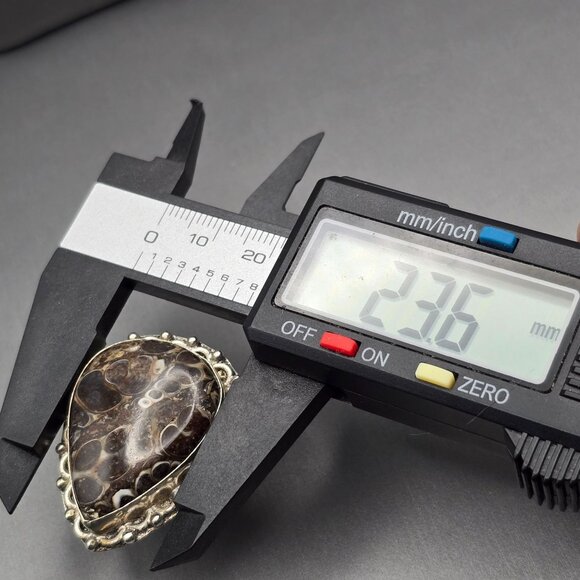 925 Sterling Silver Plated Turritella Agate Ring Size 8 Bezel Setting Bohemian - Picture 8 of 13